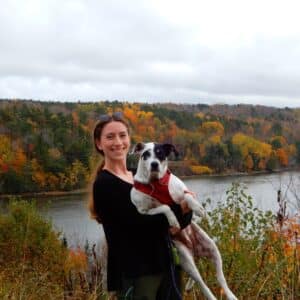 Amanda Fleres holding her dog