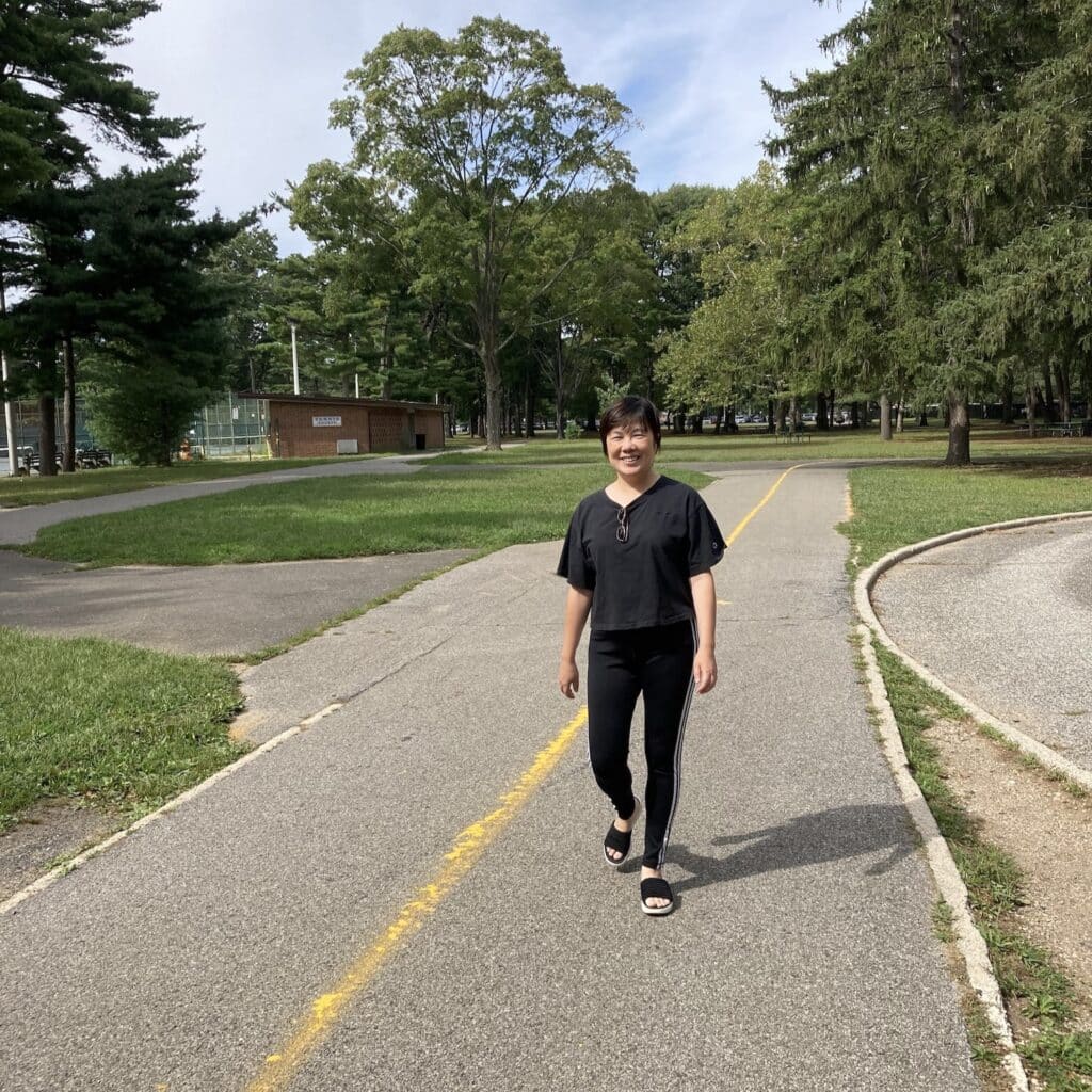 June Chen walking on the street