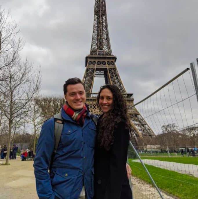 Genevieve Smith with friend in Paris in front of the Eifel tower