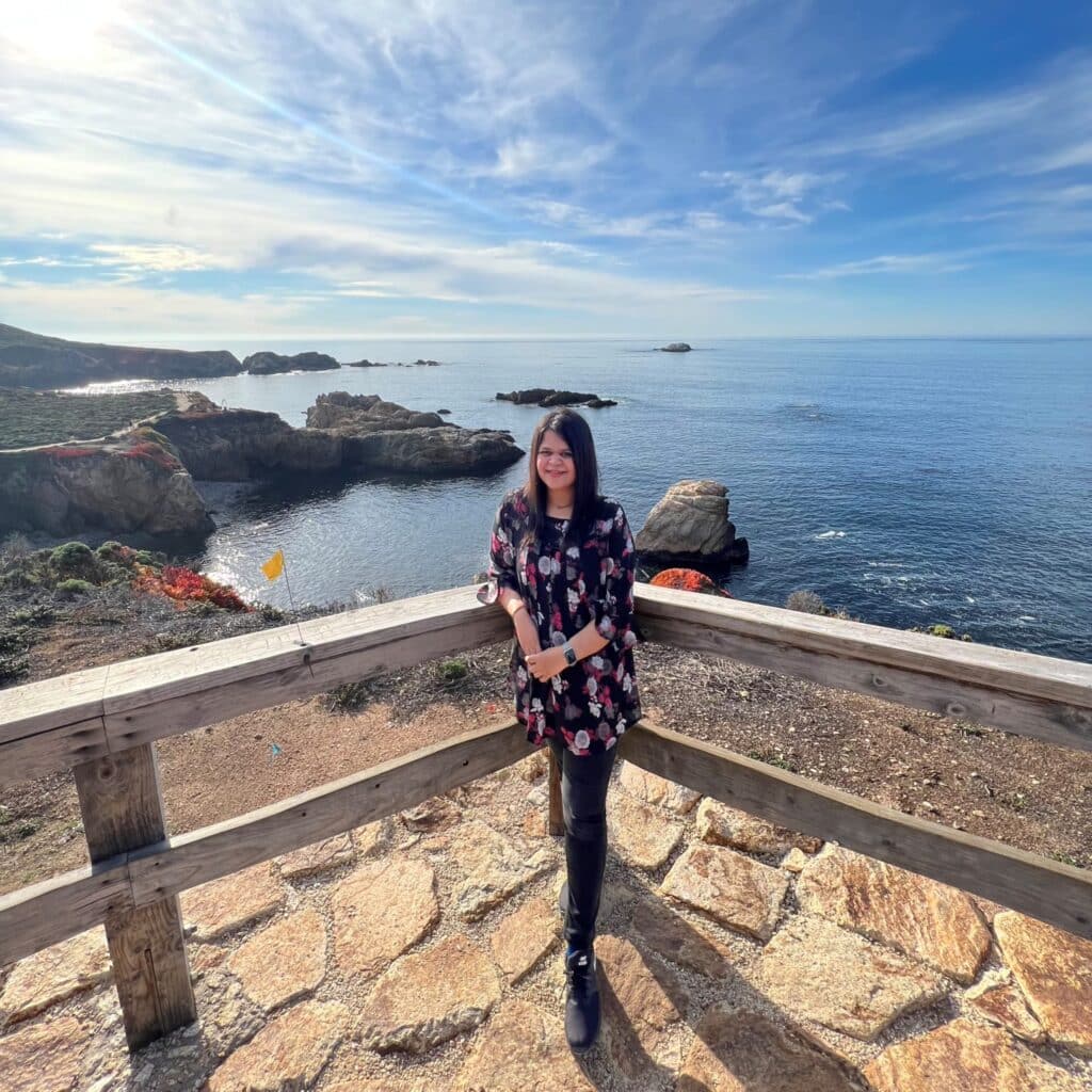 Shravani Bhogate overlooking ocean