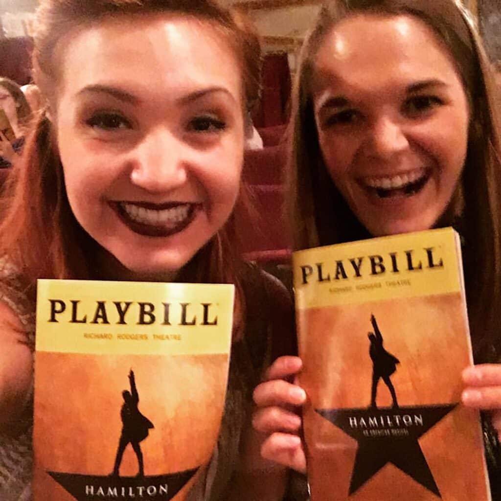 Mary Frances Roebuck with friend during Hamilton musical