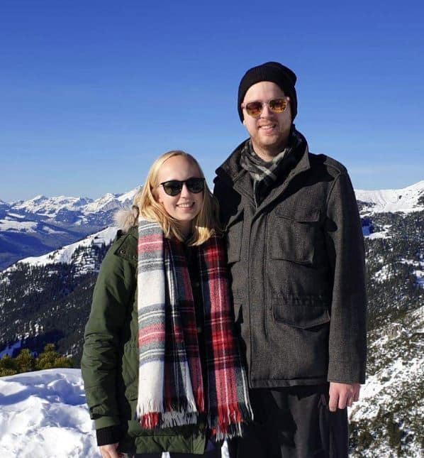 Deirdre McPartland with friend on mountain top