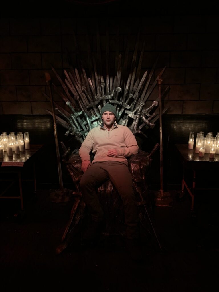 Donald Zerio travel picture sitting on the throne from game of thrones