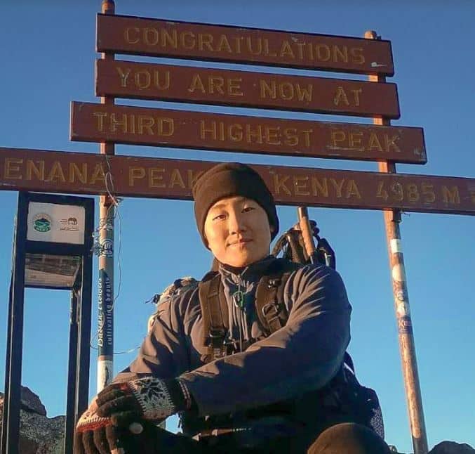 Jay Kwon hiking picture on the third highest mountain in Kenya