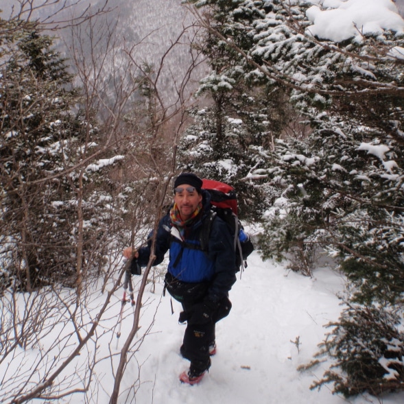 Phaeleau Cunneen hiking in snow