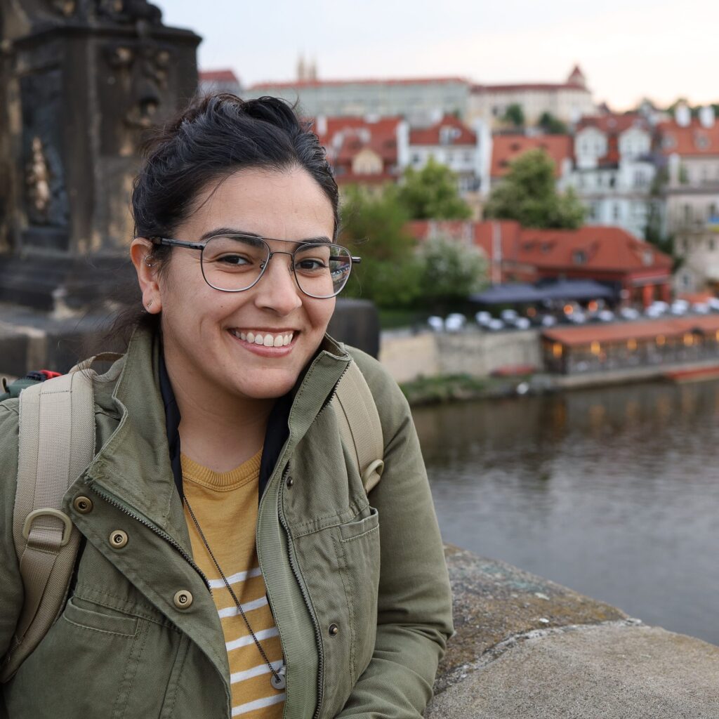 Beth Kines travel picture in front of historic old town