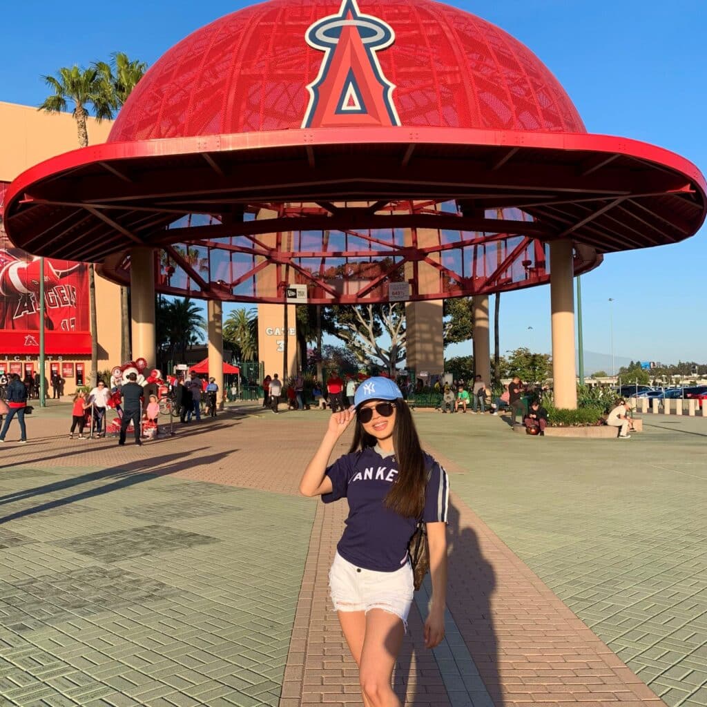 Clara Vargas in front of baseball stadium