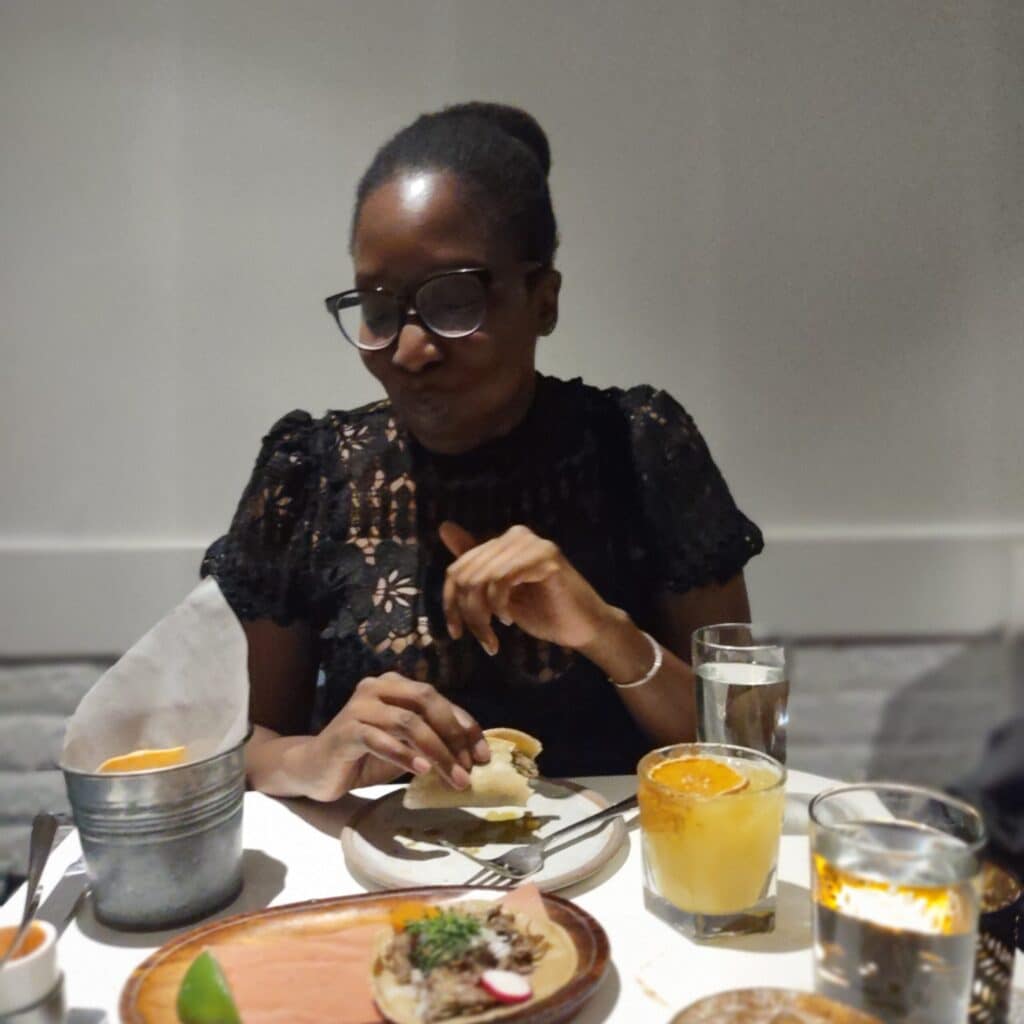 Fatou Dieye eating dinner