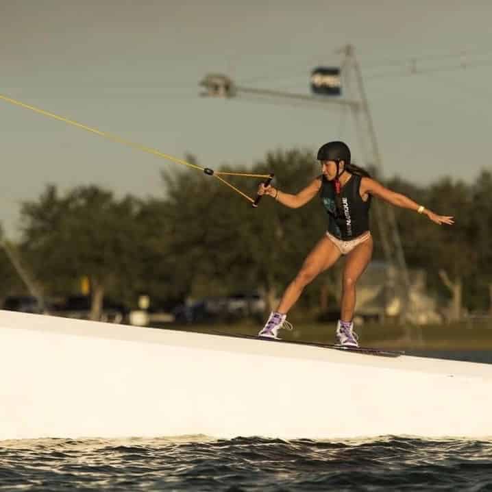 Katherine Mazza Cadena doing a wakeboarding jump