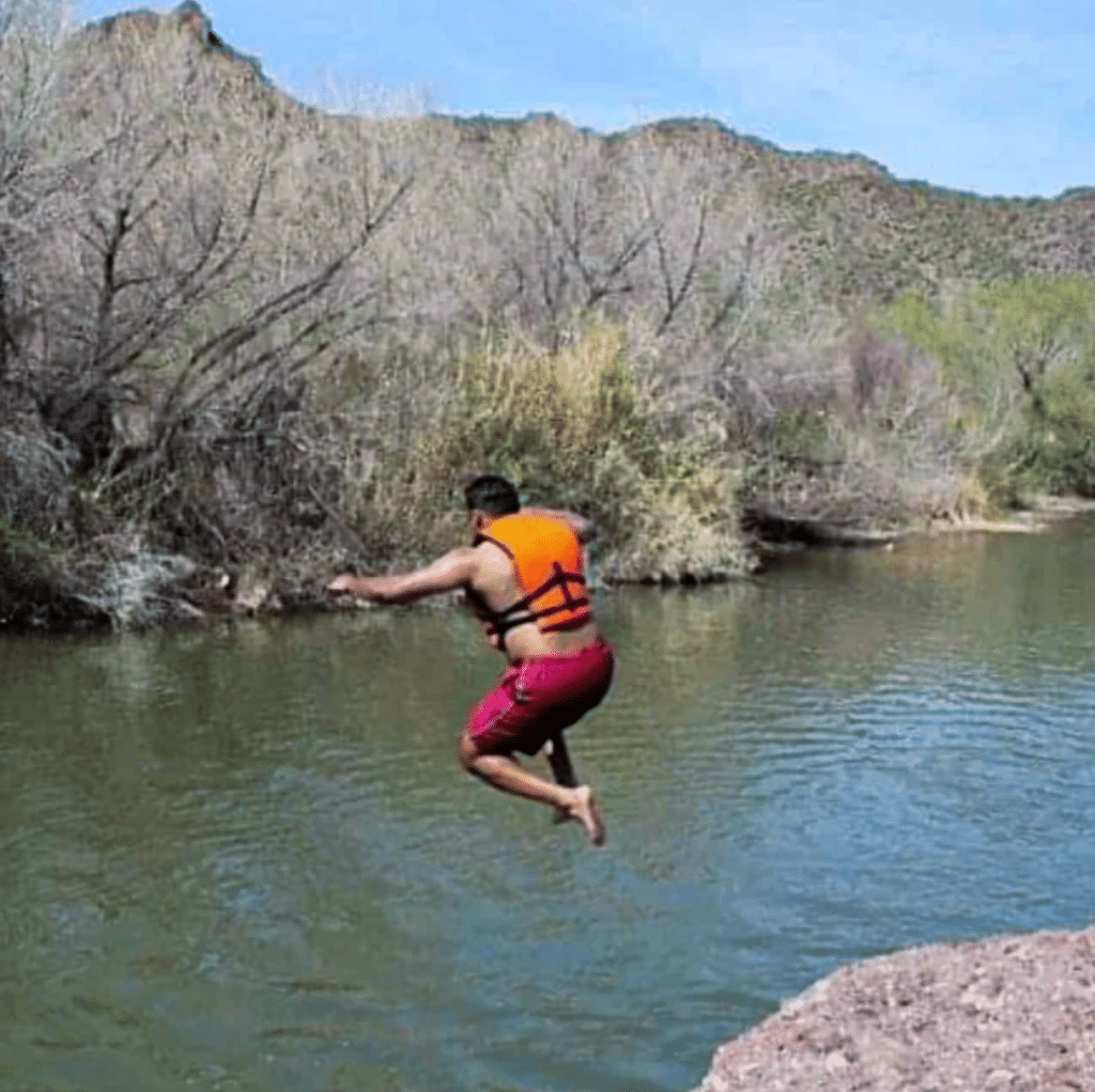 Vivek Sukumaran jumping into lake