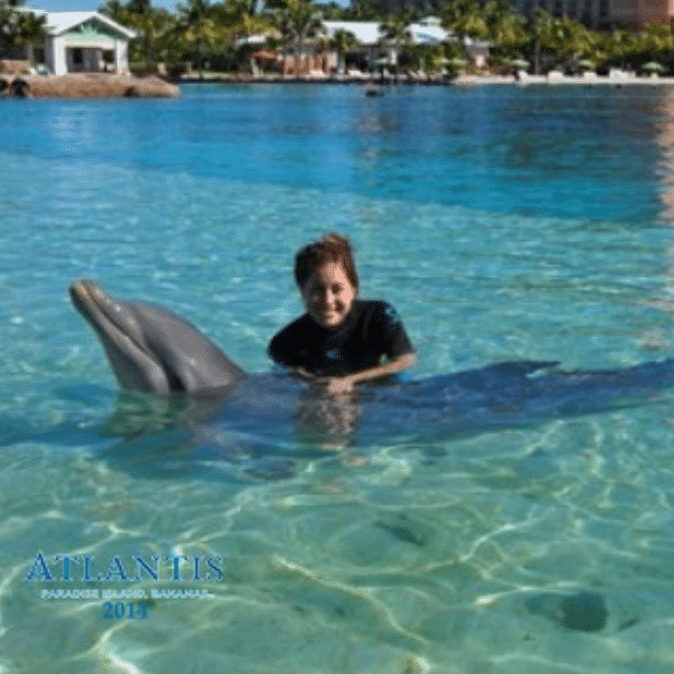 Liza Vega swimming with dolphins