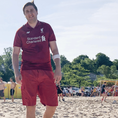 Matthew Simms playing beach soccer