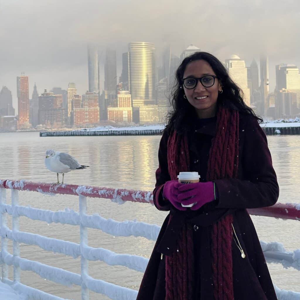 Ranjitha Mohan winter portrait in front of skyline