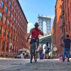 Ricardo Rodriguez on a bike in Dumbo, NY