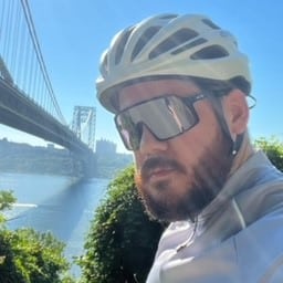 Ricardo Rodriguez biking near George Washington Bridge, NY