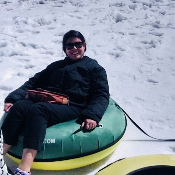 Shruti Mishra on a tube sled