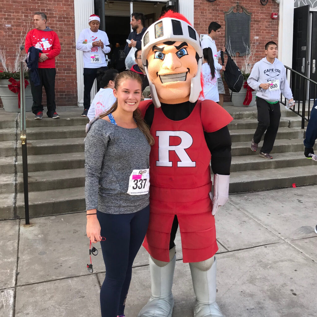 Jamie Kinkler with sports mascot