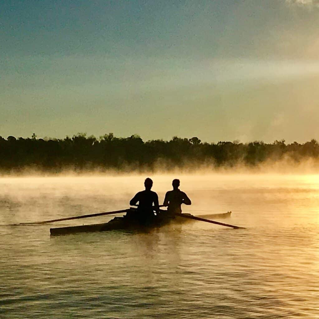 Noelle De Martini on Kayak with morning smoke