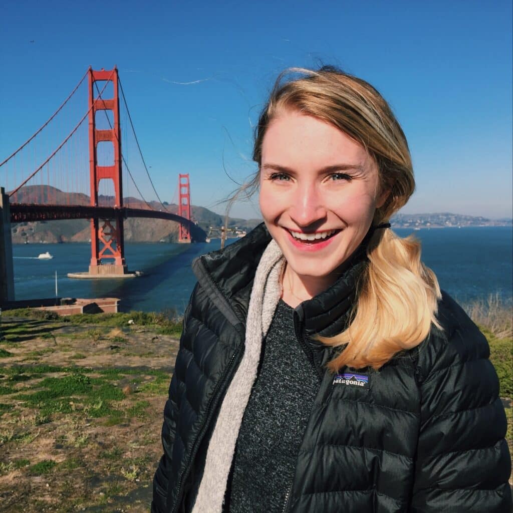 Katy Metz travel picture in front of Golden Gate bridge