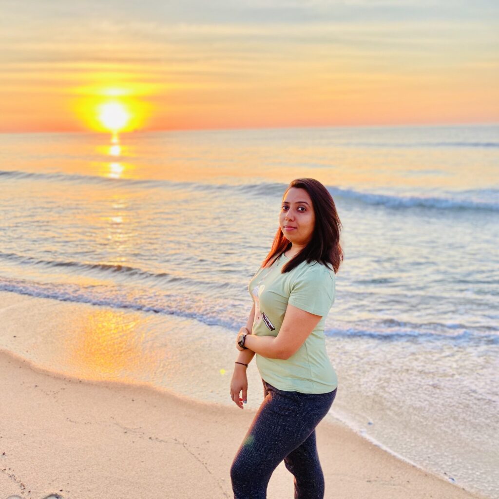 Ekta Gor on the beach for sunset