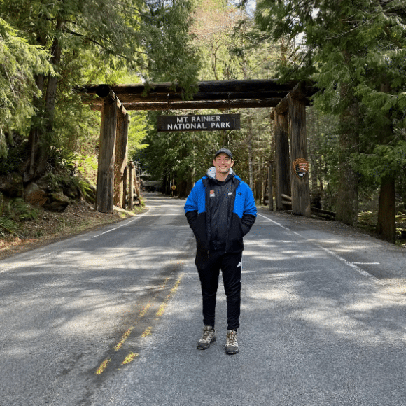 Vinnie Puglia hiking at a park